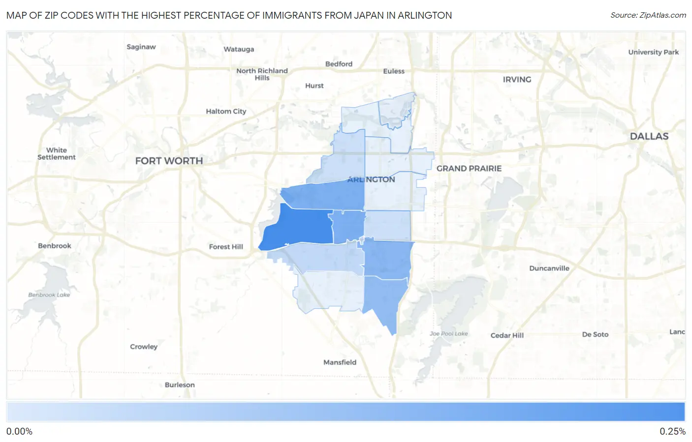 Zip Codes with the Highest Percentage of Immigrants from Japan in Arlington Map