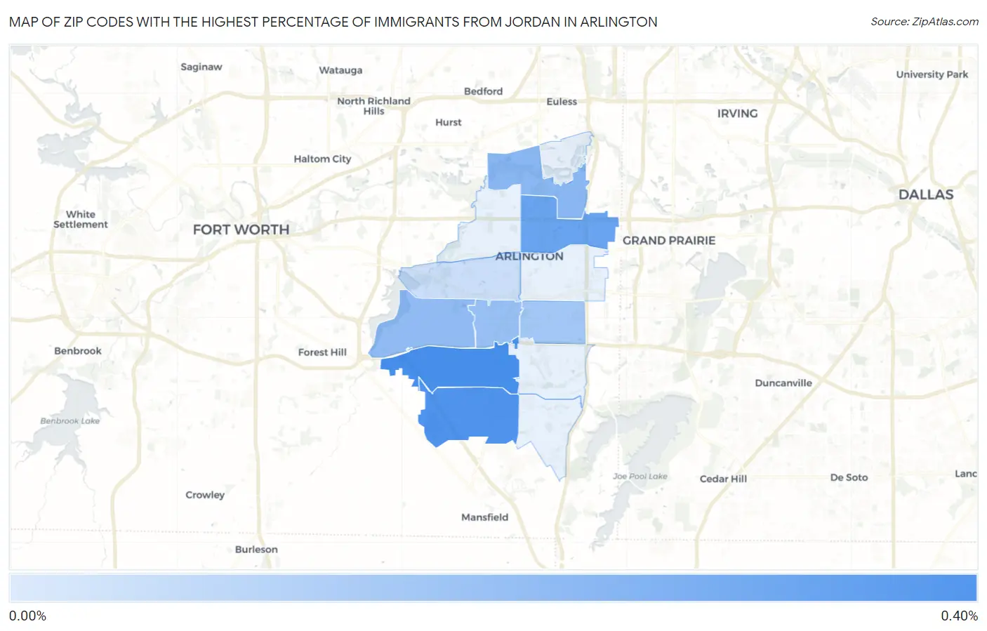 Zip Codes with the Highest Percentage of Immigrants from Jordan in Arlington Map