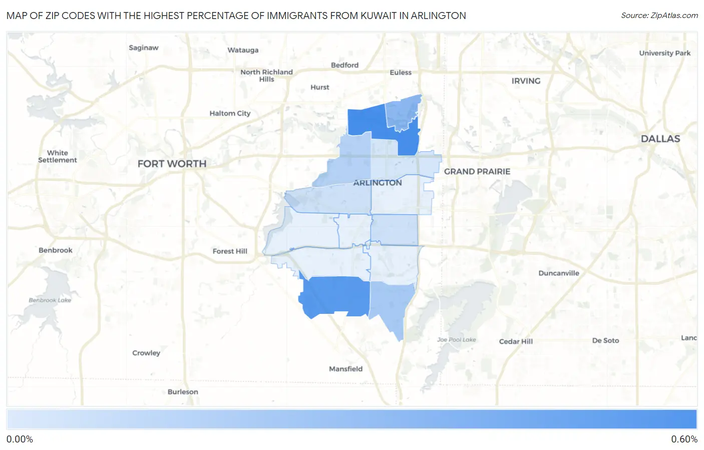 Zip Codes with the Highest Percentage of Immigrants from Kuwait in Arlington Map