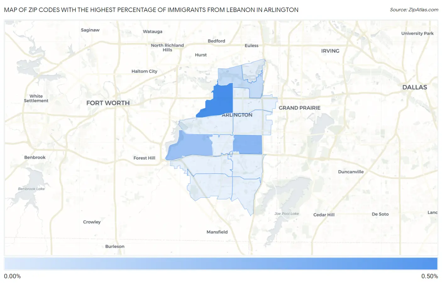Zip Codes with the Highest Percentage of Immigrants from Lebanon in Arlington Map