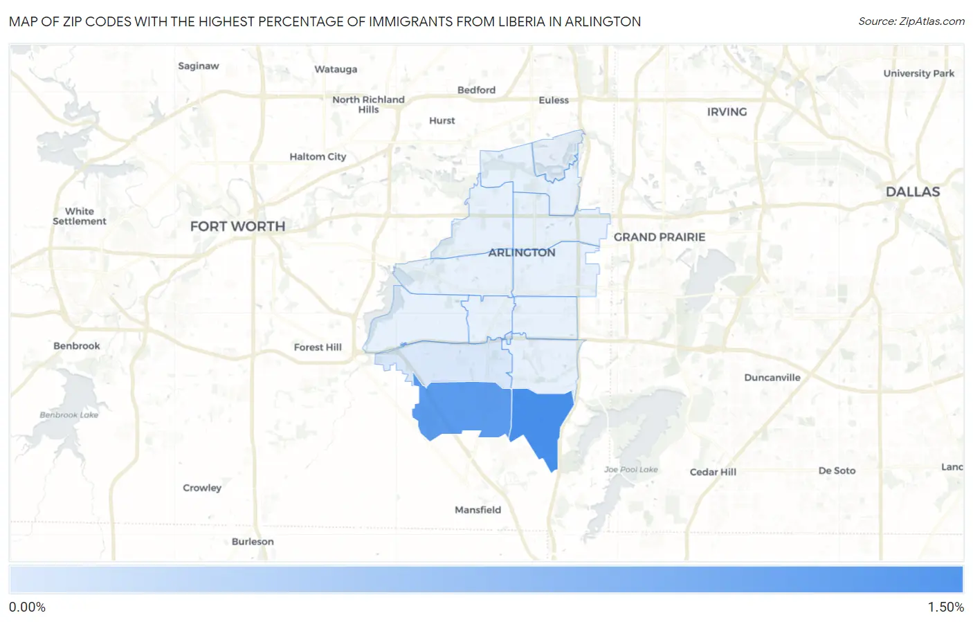 Zip Codes with the Highest Percentage of Immigrants from Liberia in Arlington Map
