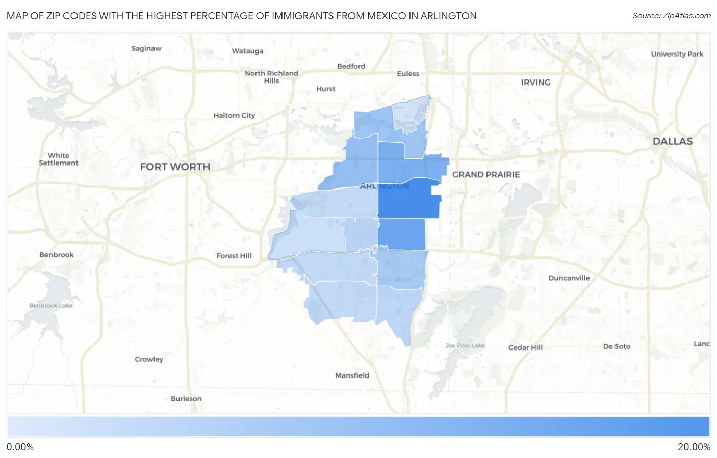 Zip Codes with the Highest Percentage of Immigrants from Mexico in Arlington Map