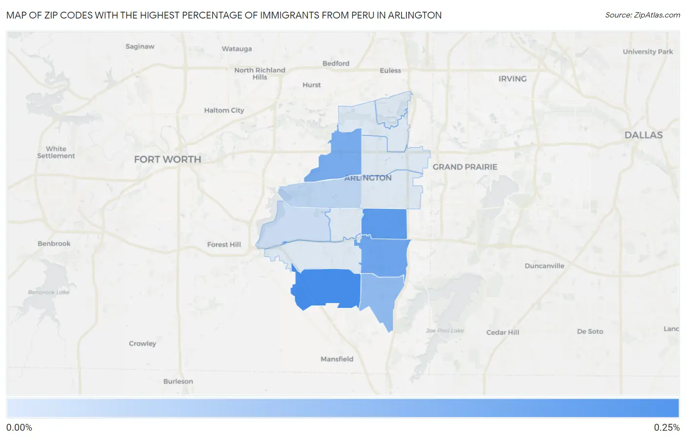Zip Codes with the Highest Percentage of Immigrants from Peru in Arlington Map
