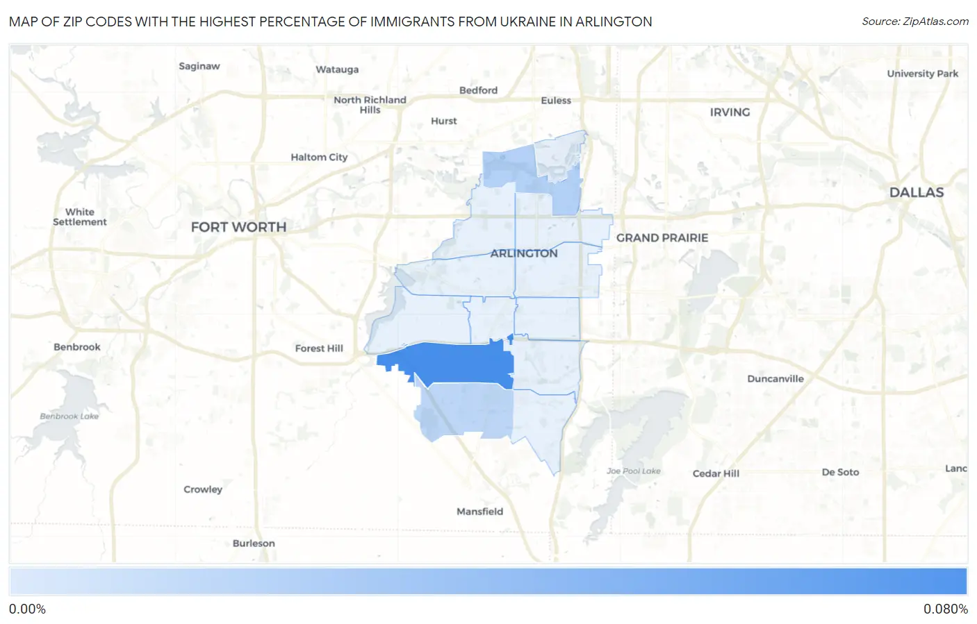 Zip Codes with the Highest Percentage of Immigrants from Ukraine in Arlington Map