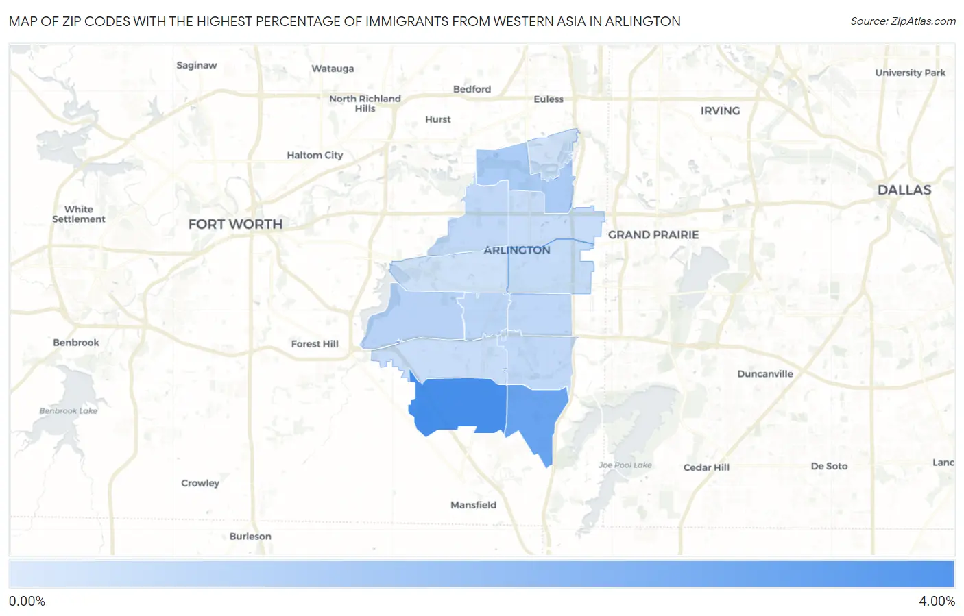 Zip Codes with the Highest Percentage of Immigrants from Western Asia in Arlington Map