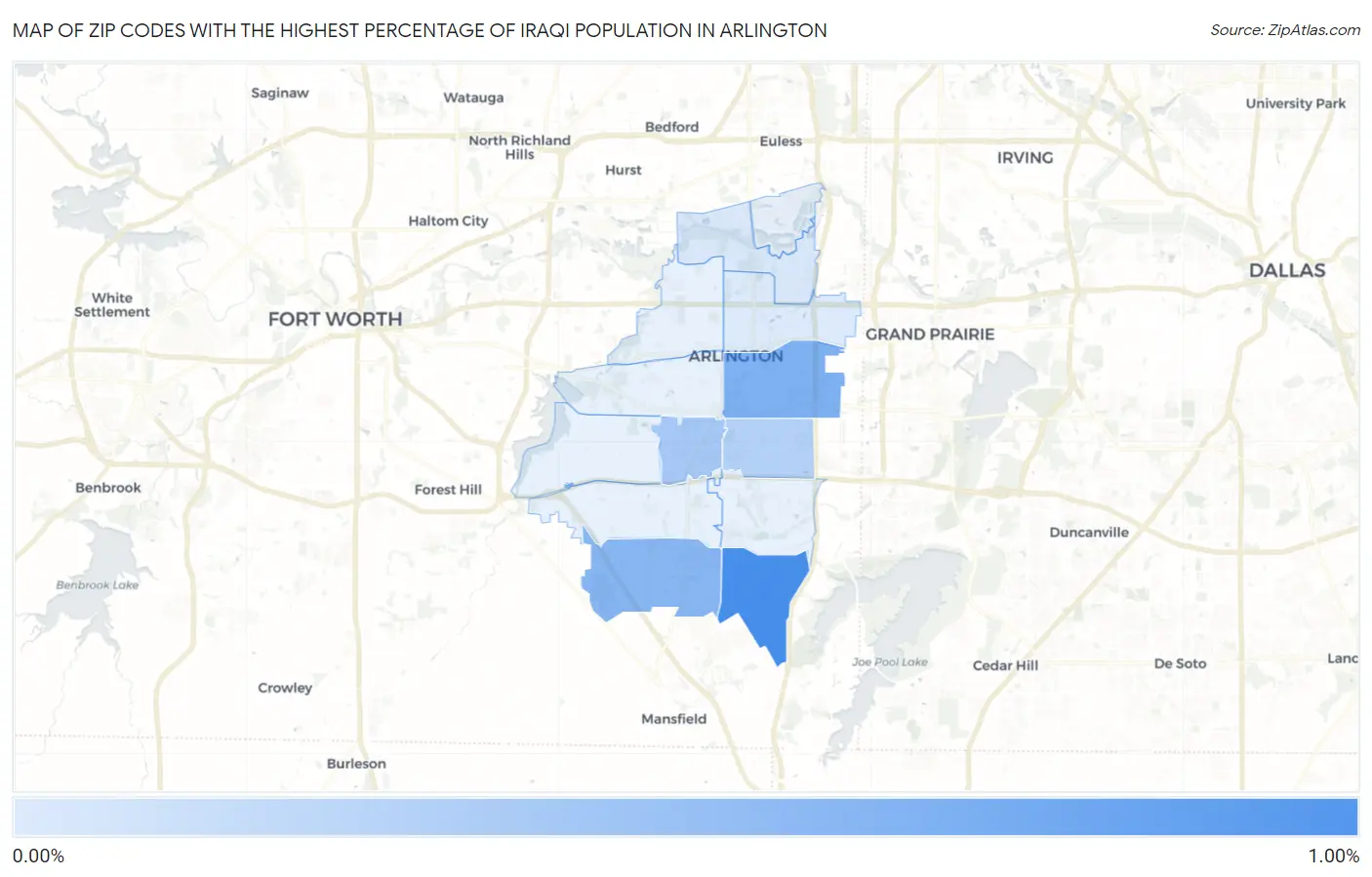 Zip Codes with the Highest Percentage of Iraqi Population in Arlington Map