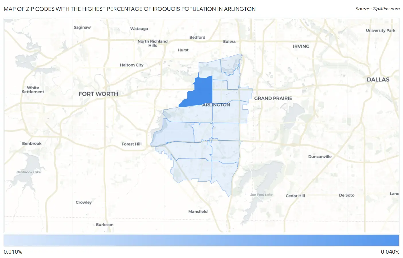 Zip Codes with the Highest Percentage of Iroquois Population in Arlington Map