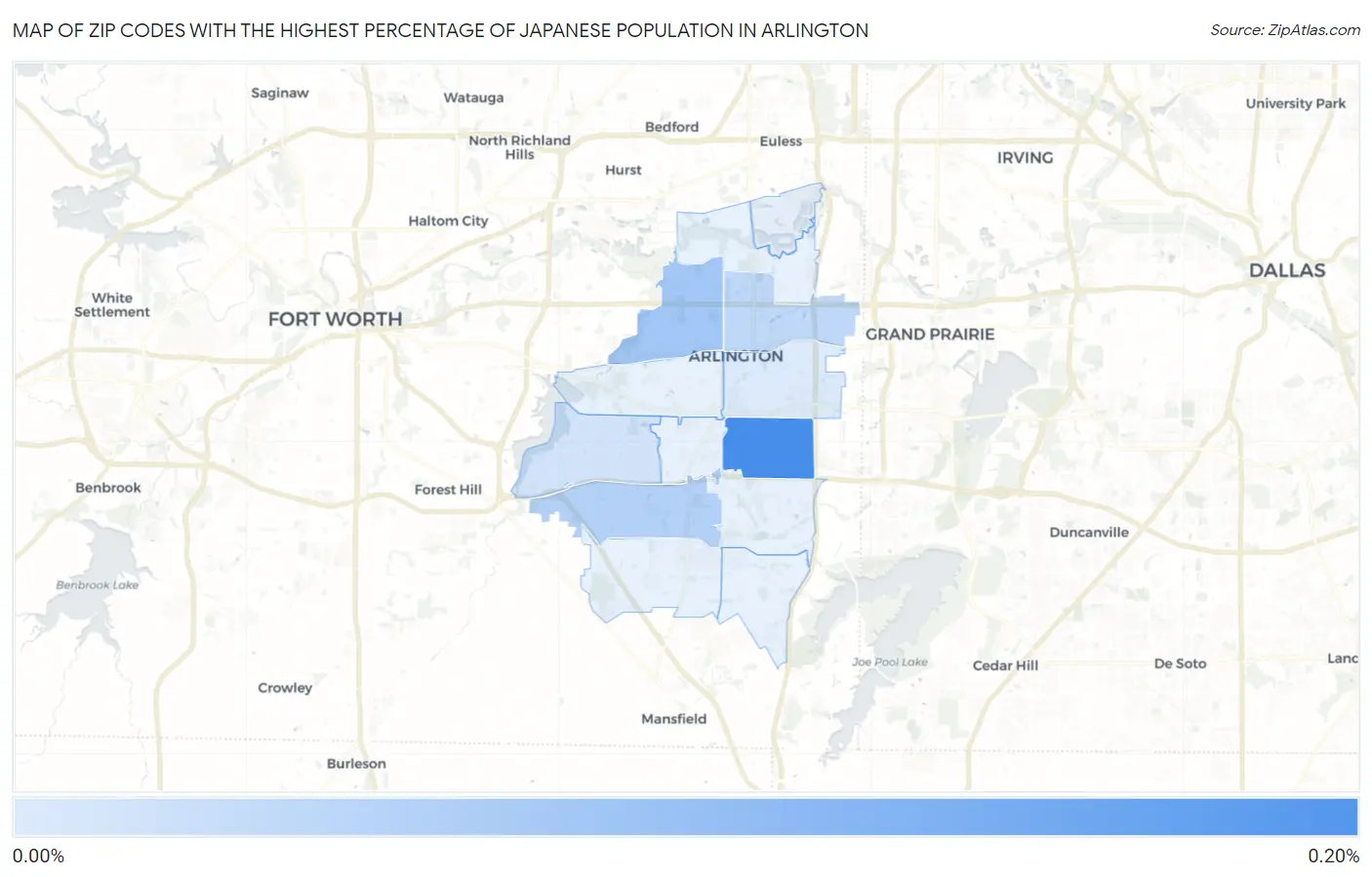 Zip Codes with the Highest Percentage of Japanese Population in Arlington Map