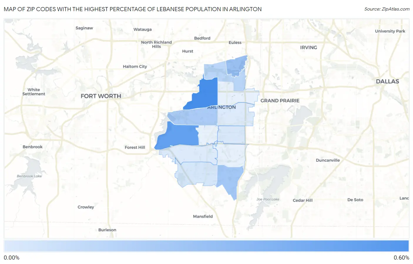 Zip Codes with the Highest Percentage of Lebanese Population in Arlington Map