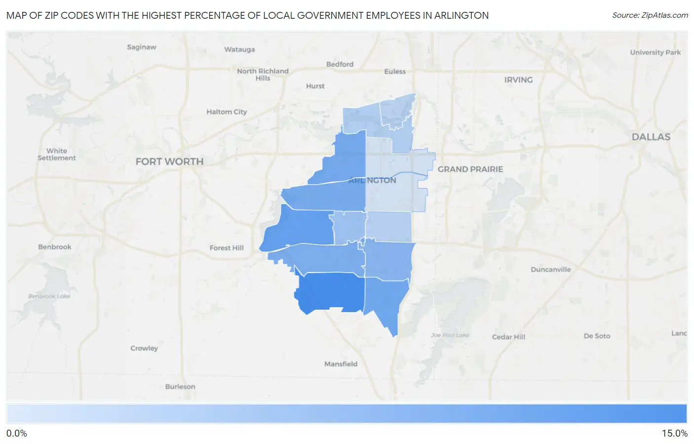 Zip Codes with the Highest Percentage of Local Government Employees in Arlington Map