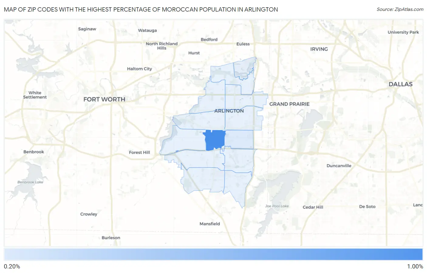 Zip Codes with the Highest Percentage of Moroccan Population in Arlington Map