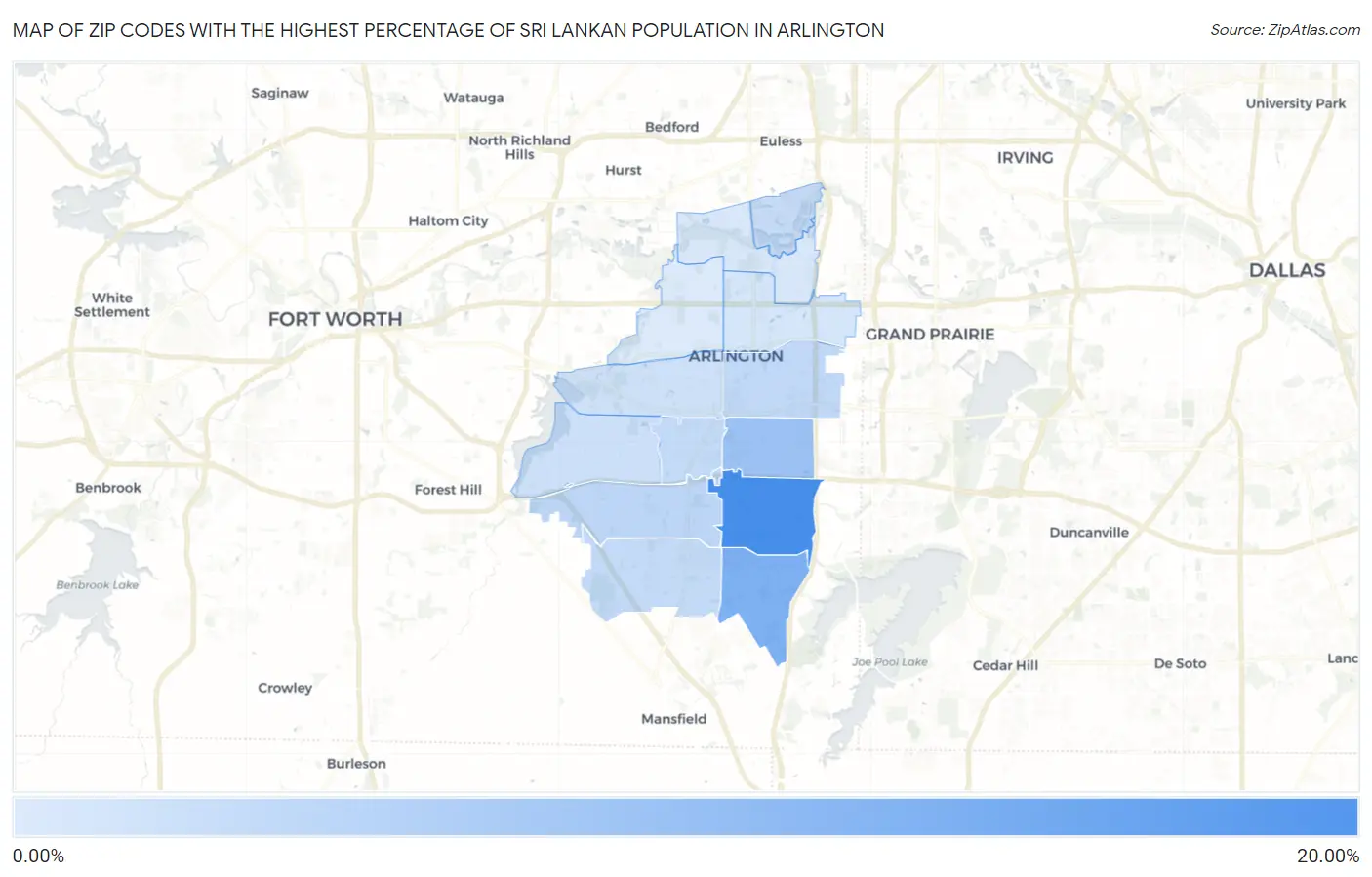 Zip Codes with the Highest Percentage of Sri Lankan Population in Arlington Map