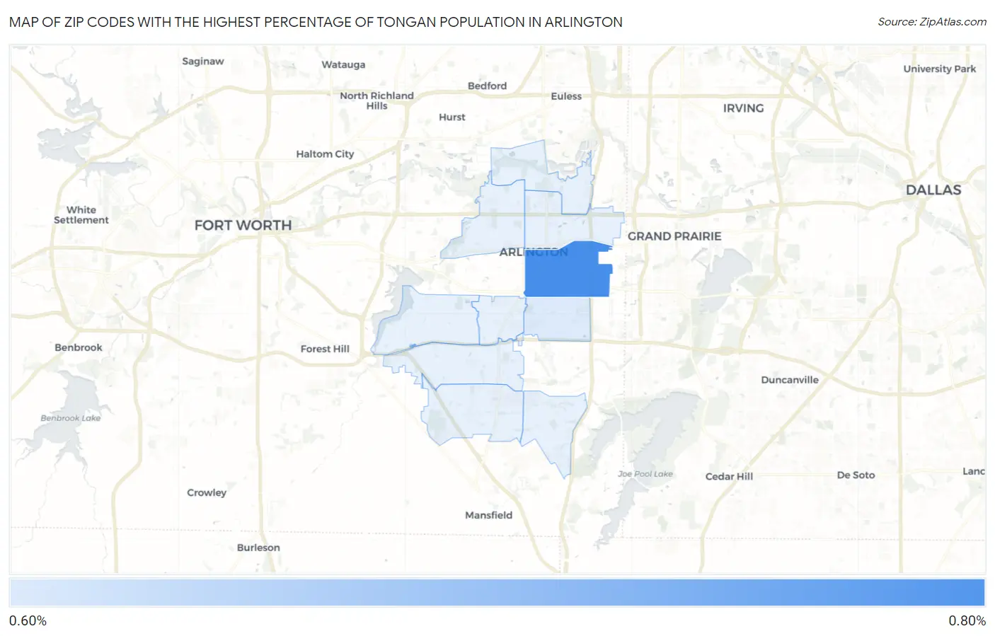 Zip Codes with the Highest Percentage of Tongan Population in Arlington Map