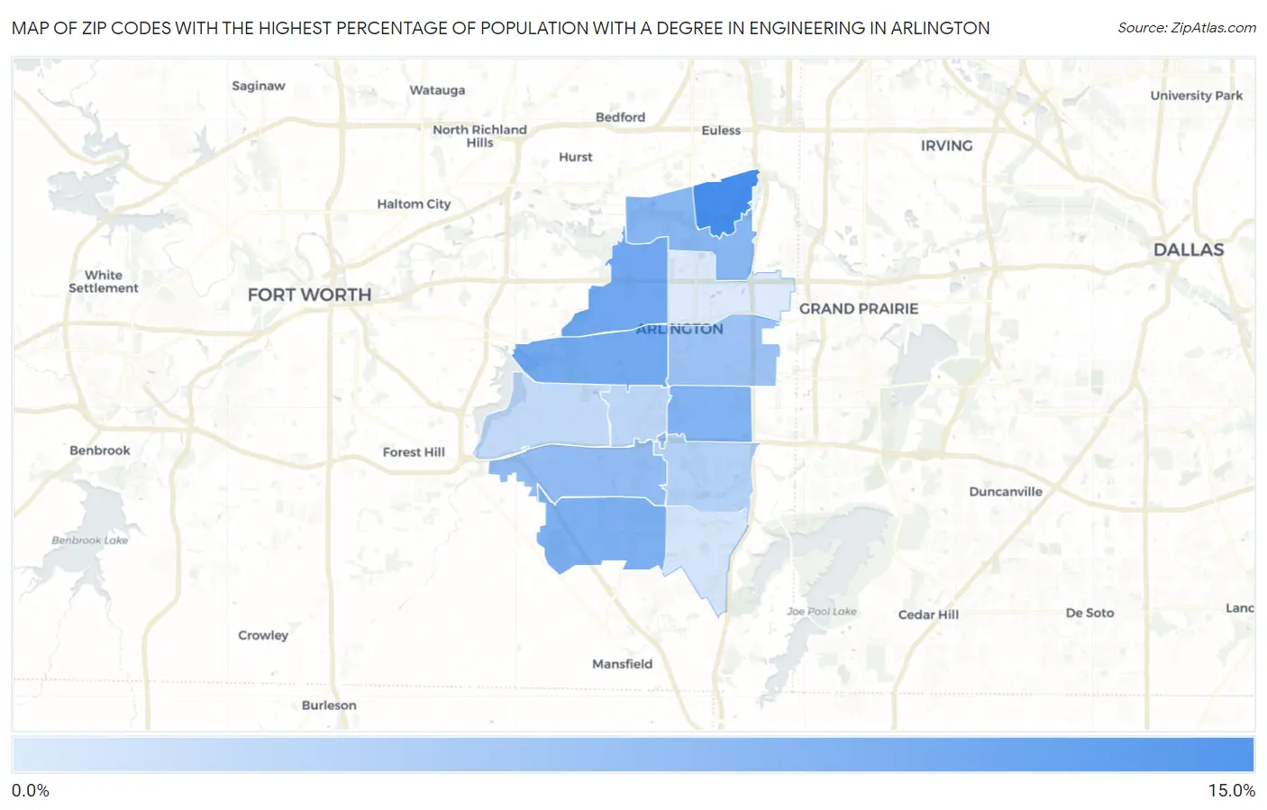 Zip Codes with the Highest Percentage of Population with a Degree in Engineering in Arlington Map
