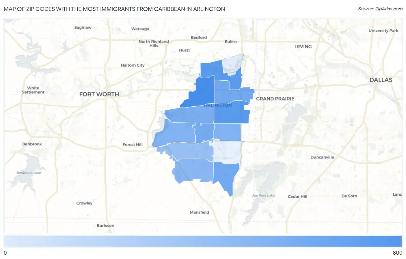 Zip Codes with the Most Immigrants from Caribbean in Arlington Map