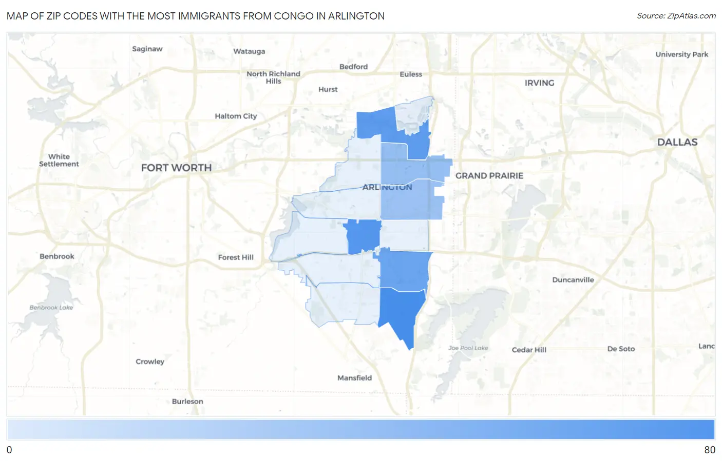 Zip Codes with the Most Immigrants from Congo in Arlington Map