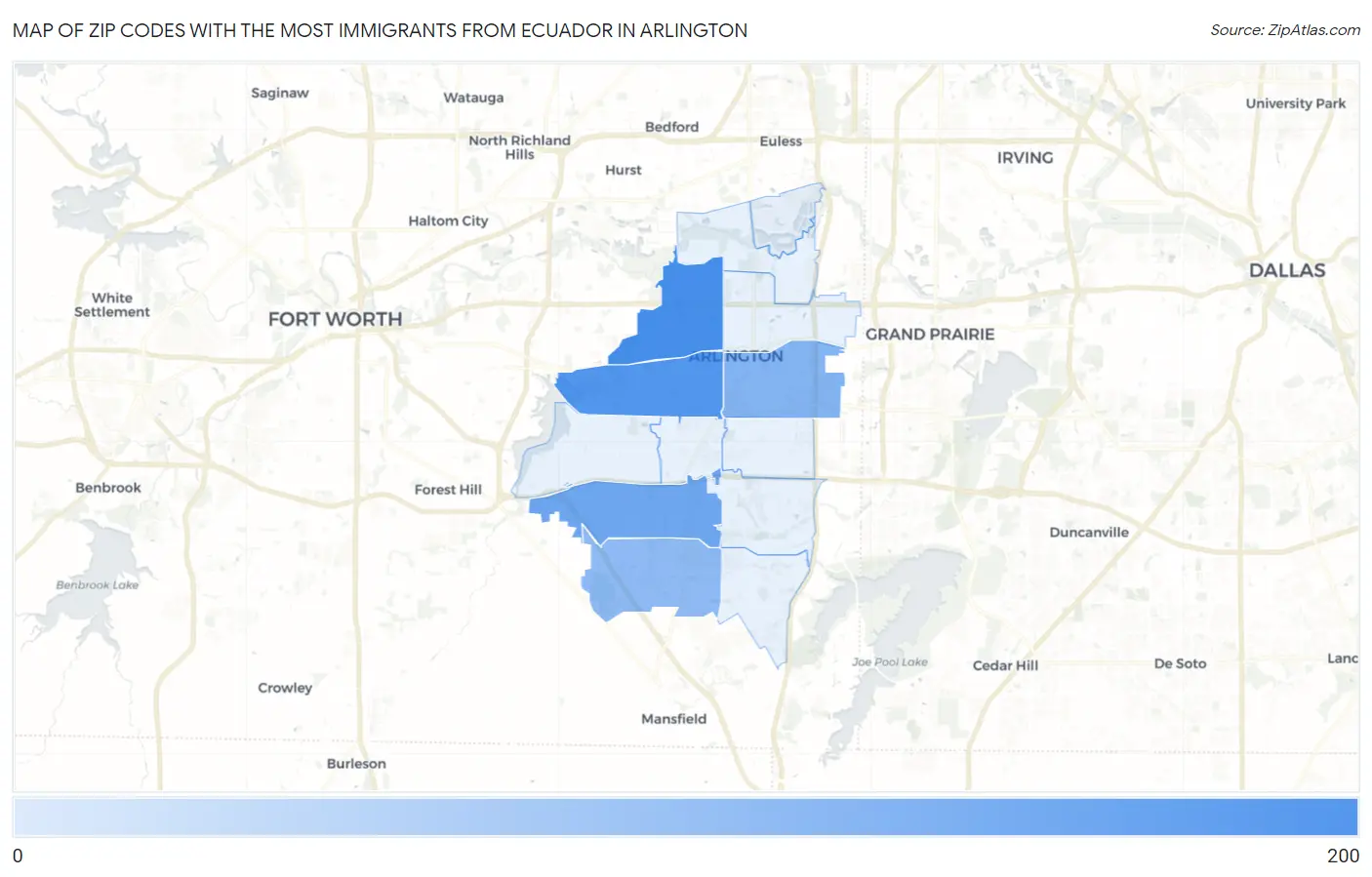 Zip Codes with the Most Immigrants from Ecuador in Arlington Map