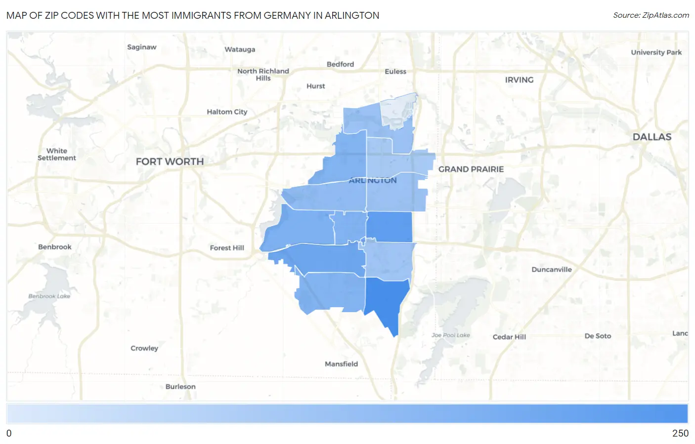 Zip Codes with the Most Immigrants from Germany in Arlington Map