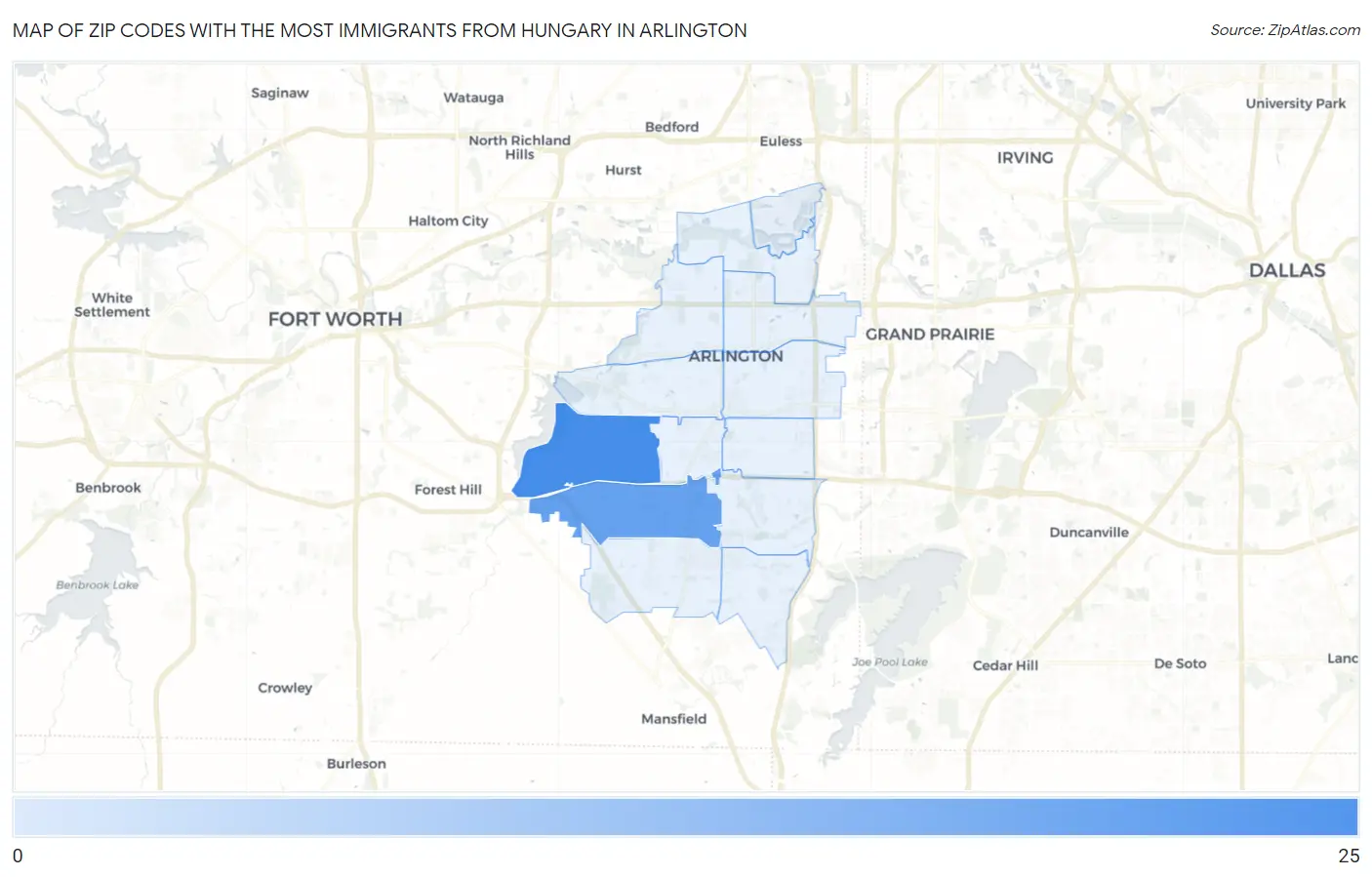 Zip Codes with the Most Immigrants from Hungary in Arlington Map
