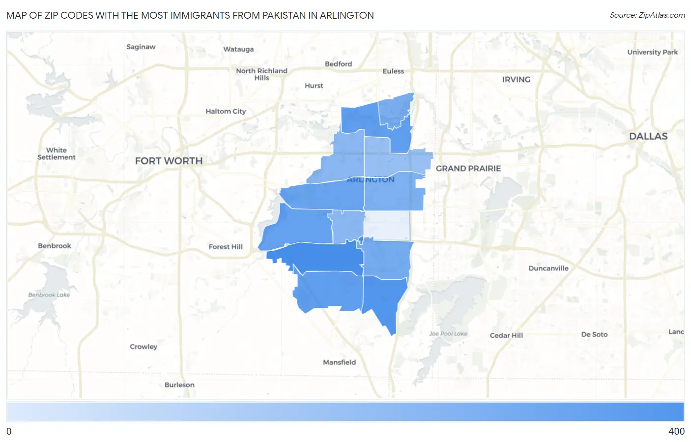 Zip Codes with the Most Immigrants from Pakistan in Arlington Map