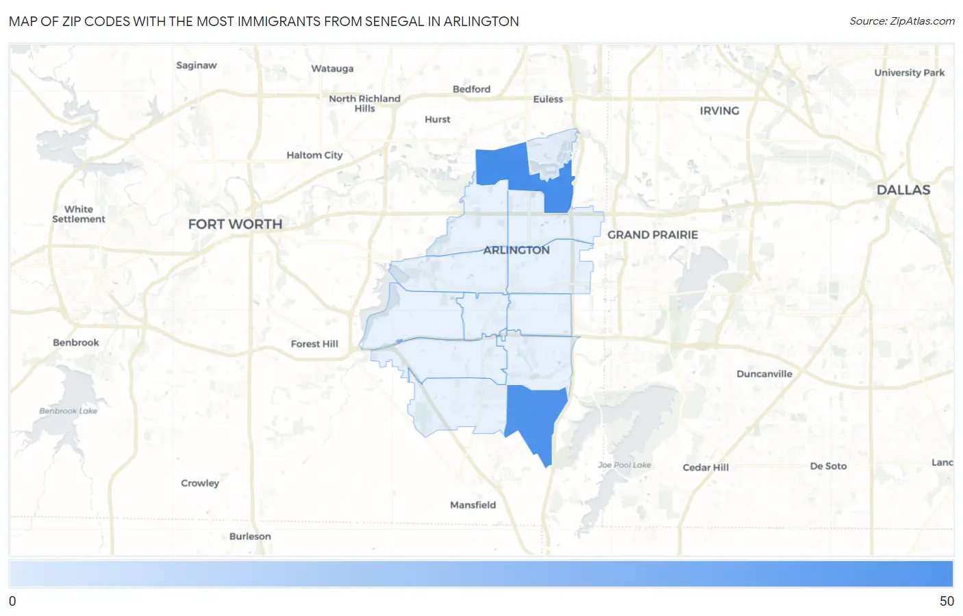 Zip Codes with the Most Immigrants from Senegal in Arlington Map