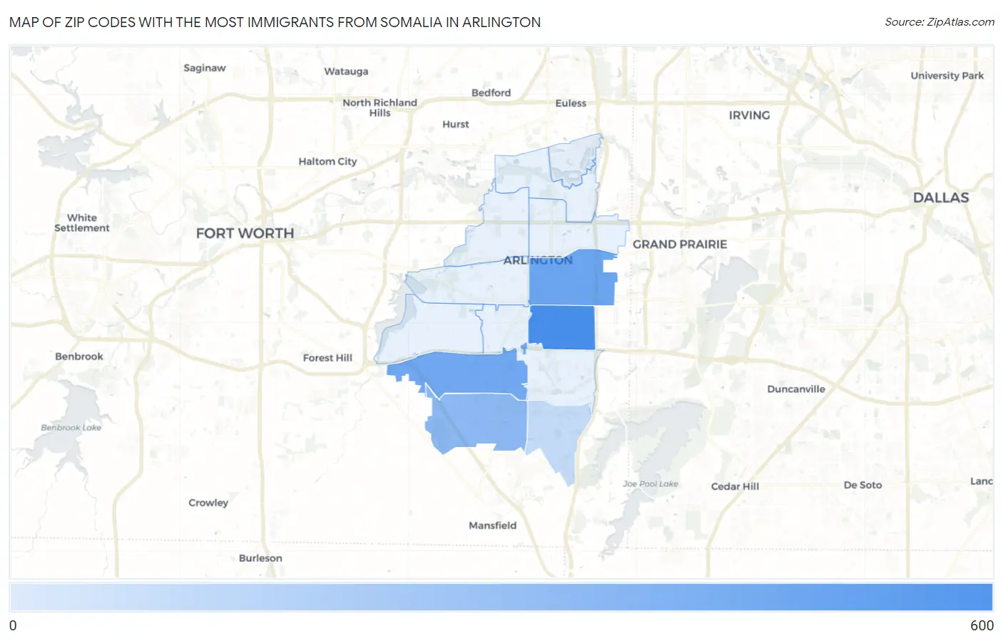Zip Codes with the Most Immigrants from Somalia in Arlington Map
