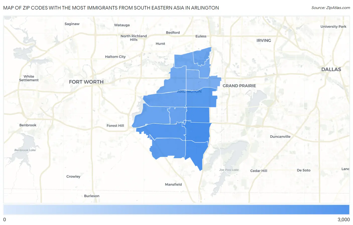 Zip Codes with the Most Immigrants from South Eastern Asia in Arlington Map