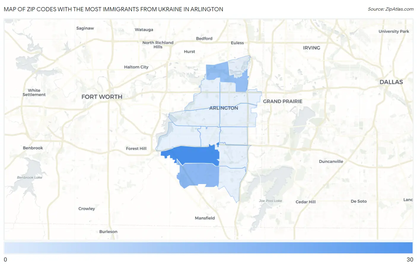 Zip Codes with the Most Immigrants from Ukraine in Arlington Map