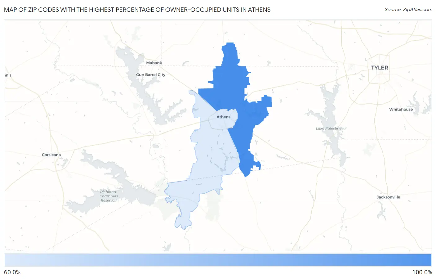 Zip Codes with the Highest Percentage of Owner-Occupied Units in Athens Map
