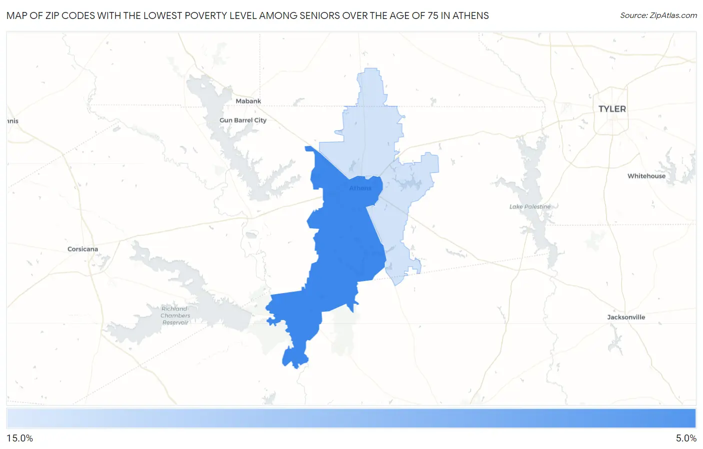 Zip Codes with the Lowest Poverty Level Among Seniors Over the Age of 75 in Athens Map