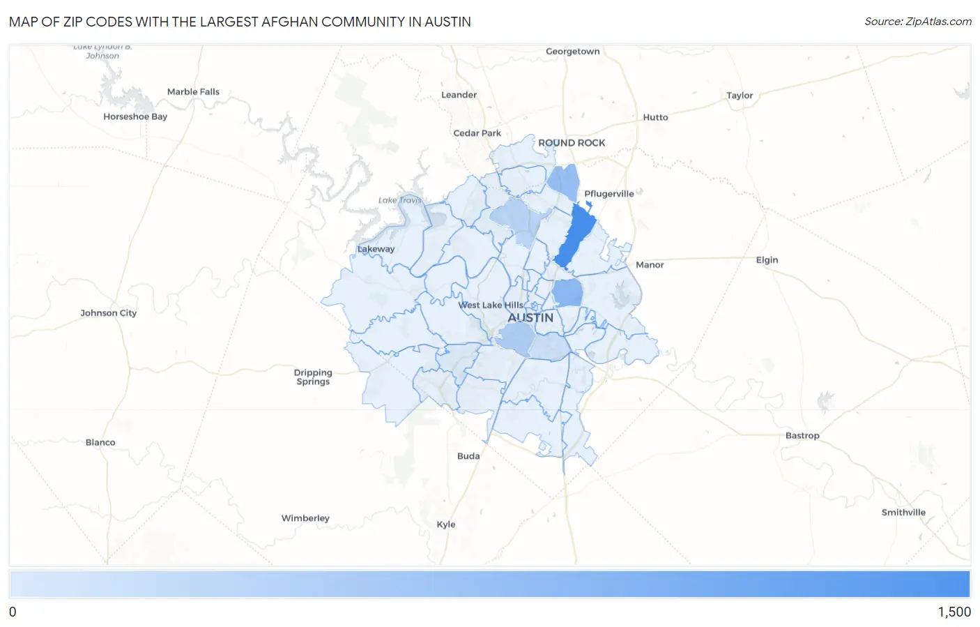 Zip Codes with the Largest Afghan Community in Austin Map