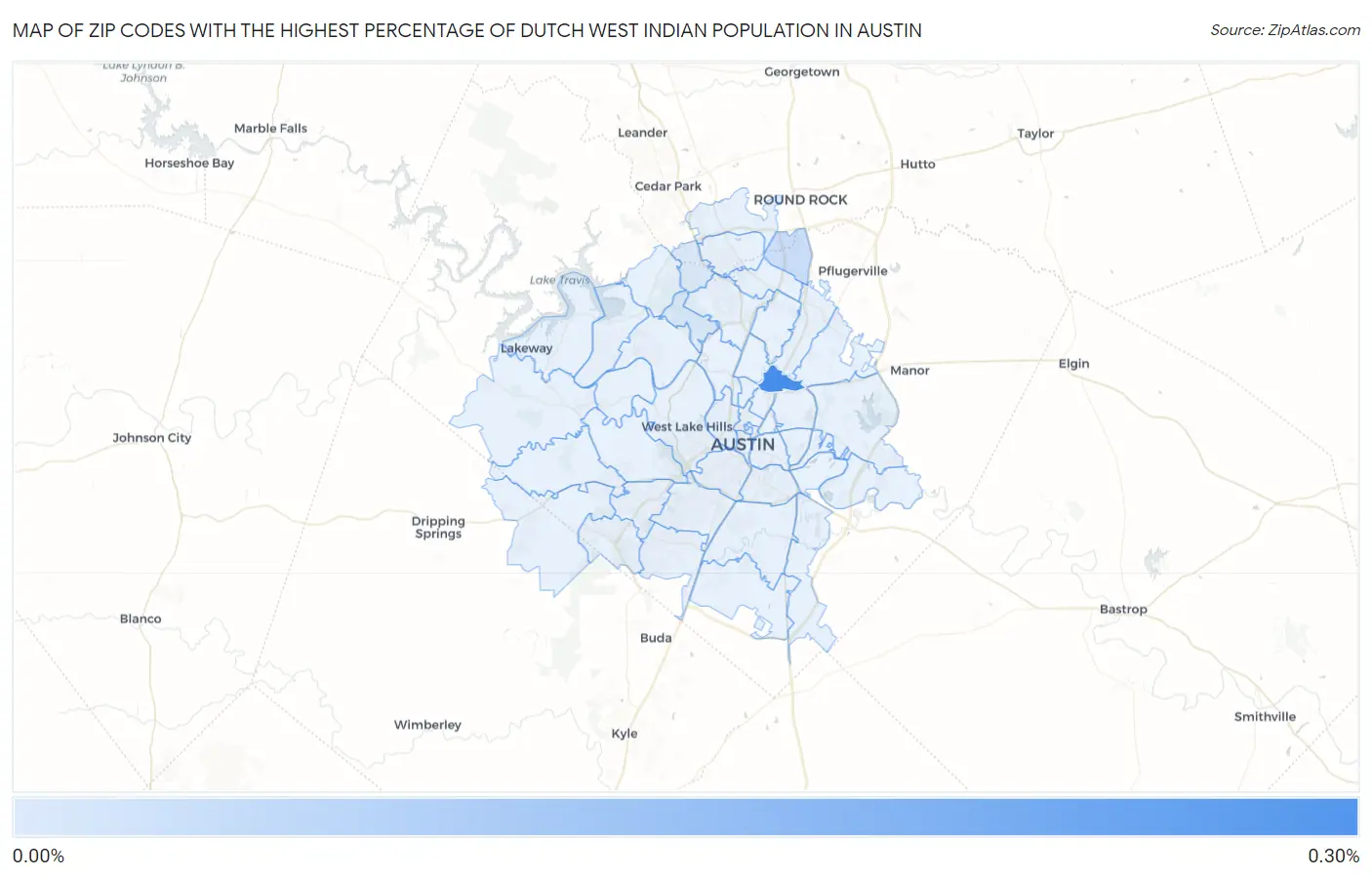 Zip Codes with the Highest Percentage of Dutch West Indian Population in Austin Map