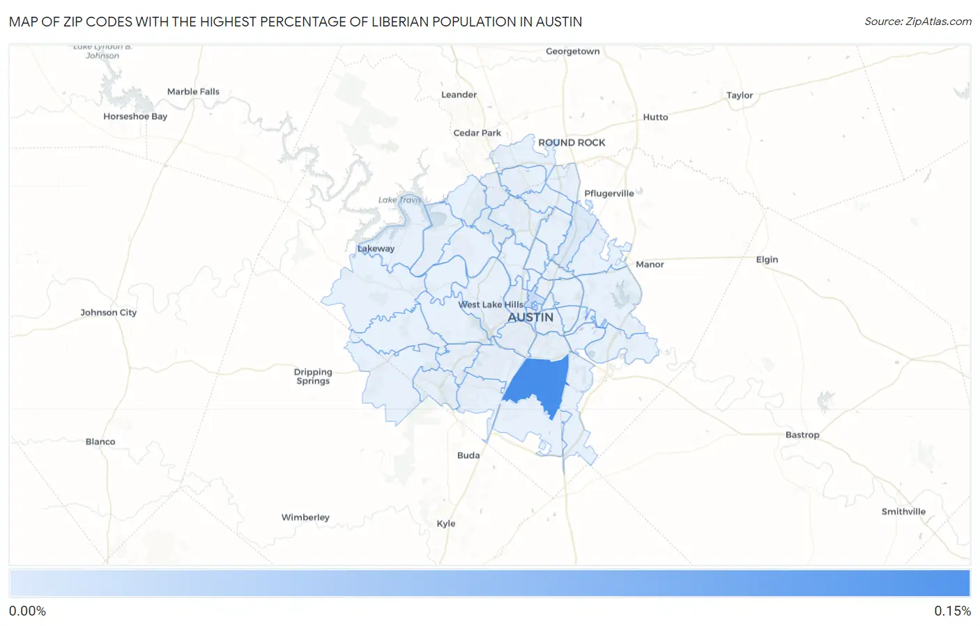 Zip Codes with the Highest Percentage of Liberian Population in Austin Map