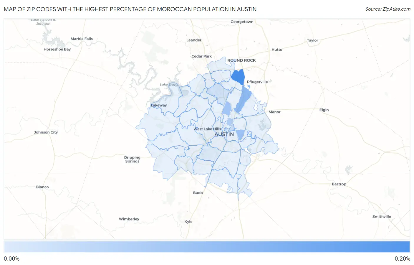 Zip Codes with the Highest Percentage of Moroccan Population in Austin Map