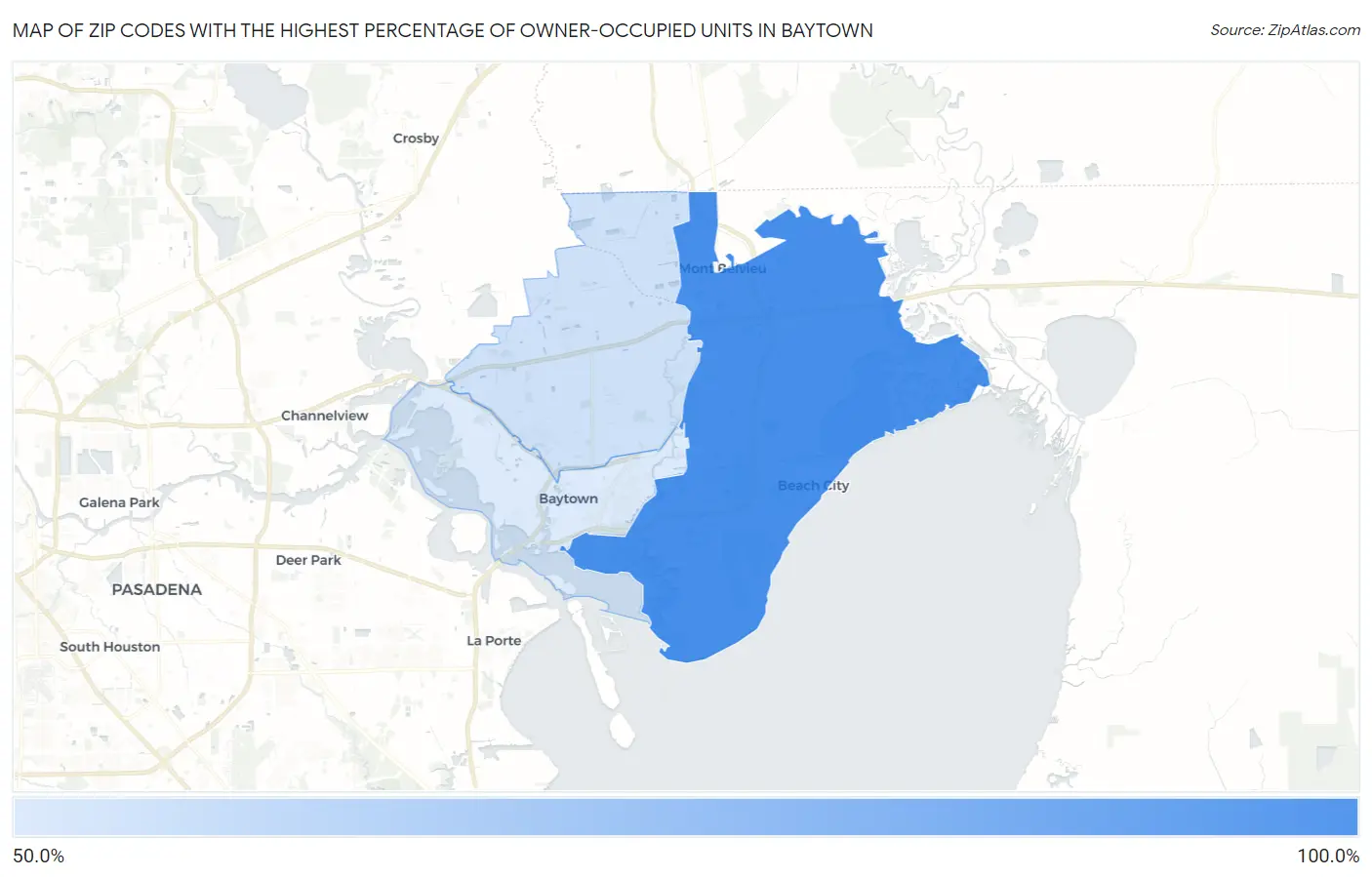 Zip Codes with the Highest Percentage of Owner-Occupied Units in Baytown Map