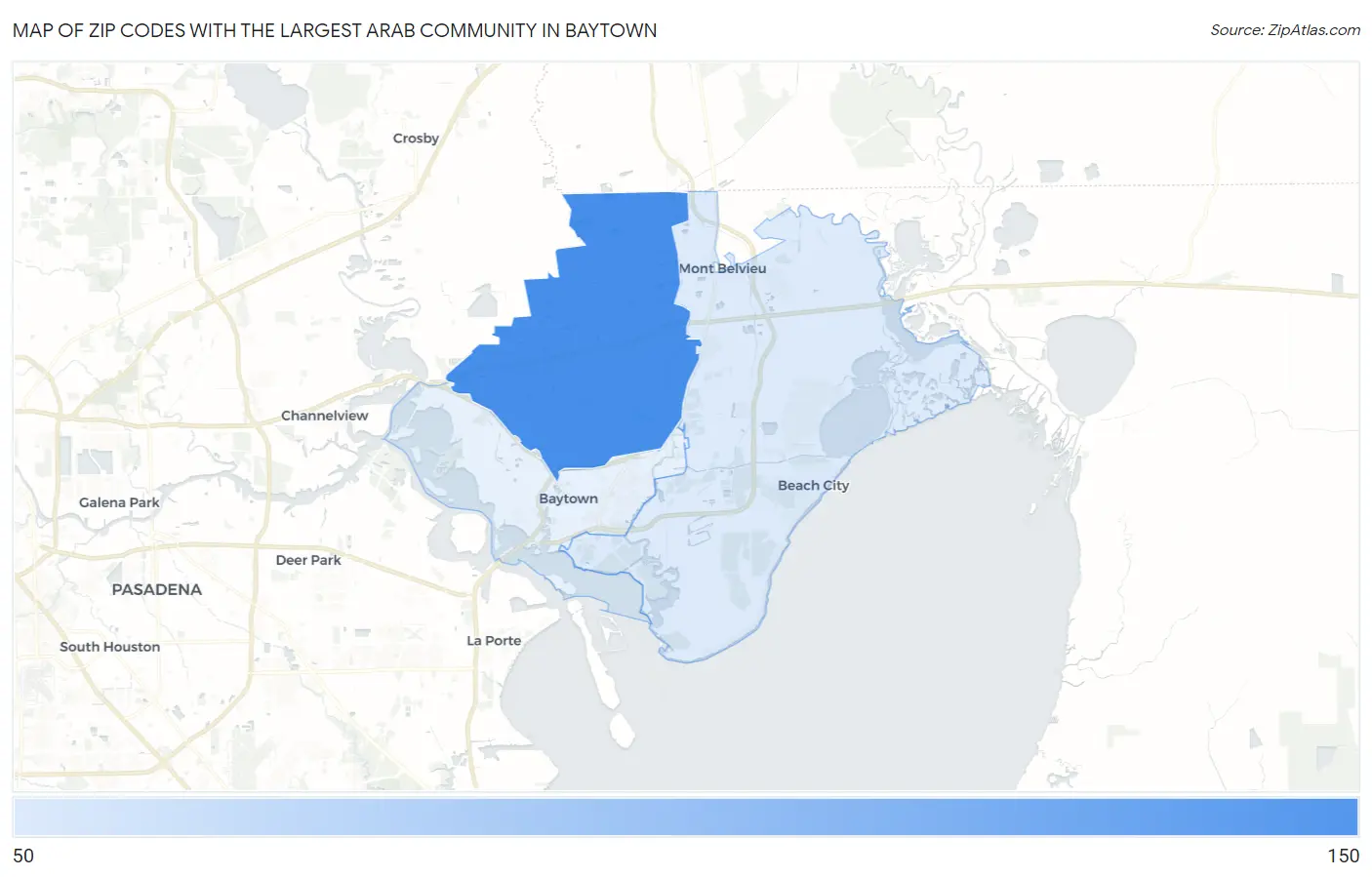 Zip Codes with the Largest Arab Community in Baytown Map