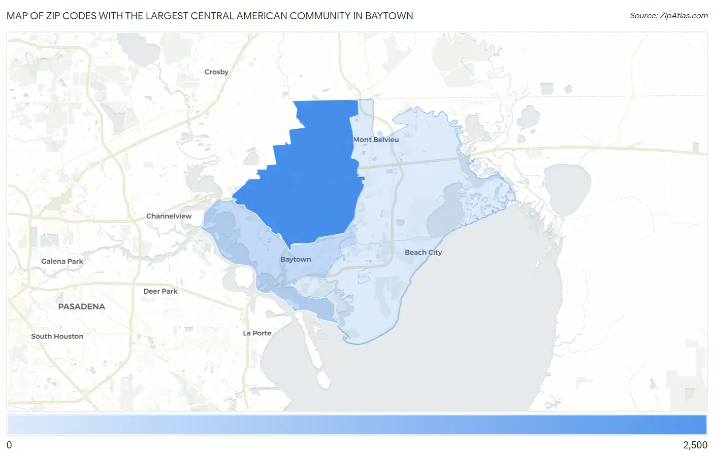 Zip Codes with the Largest Central American Community in Baytown Map