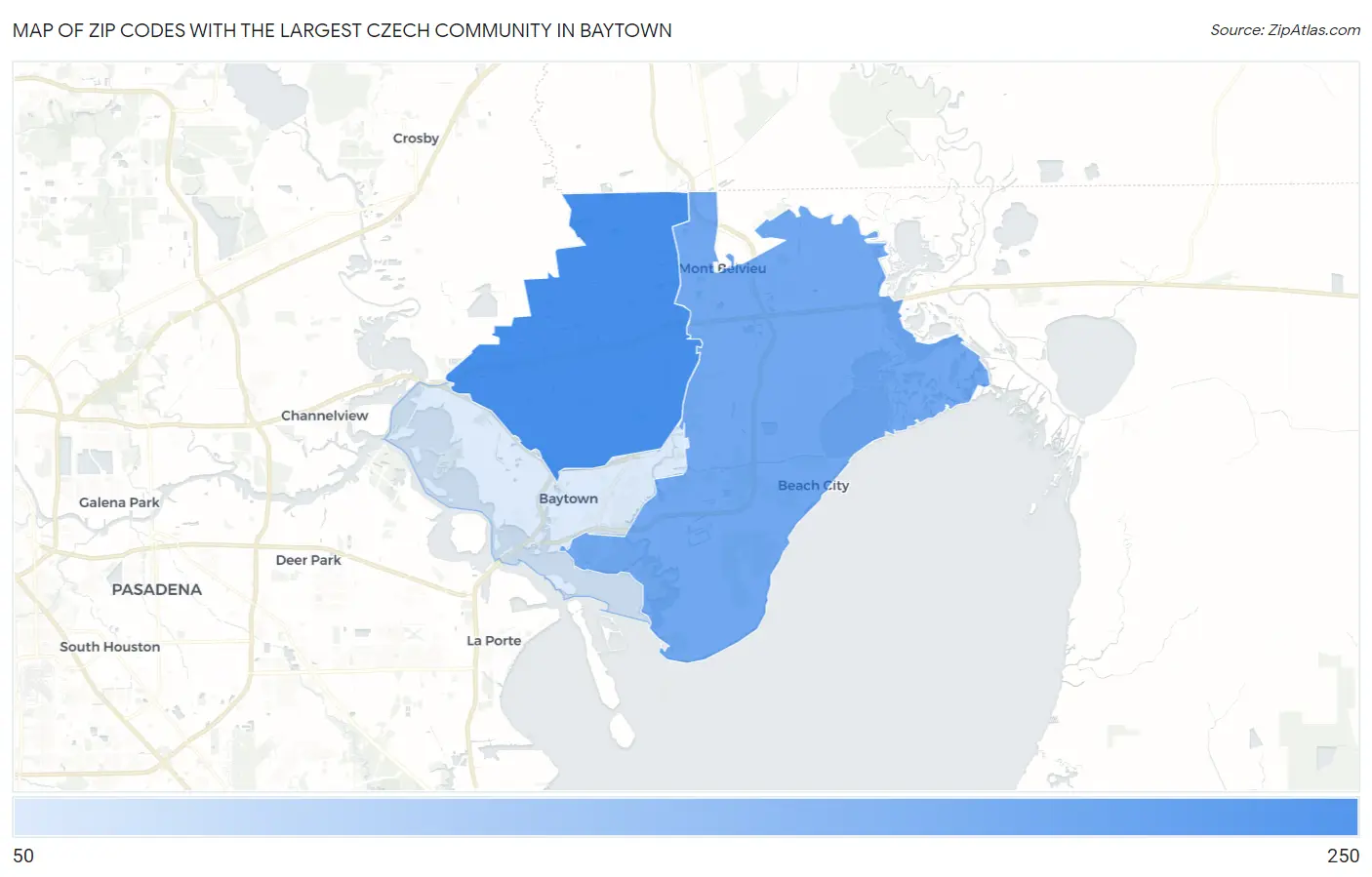Zip Codes with the Largest Czech Community in Baytown Map
