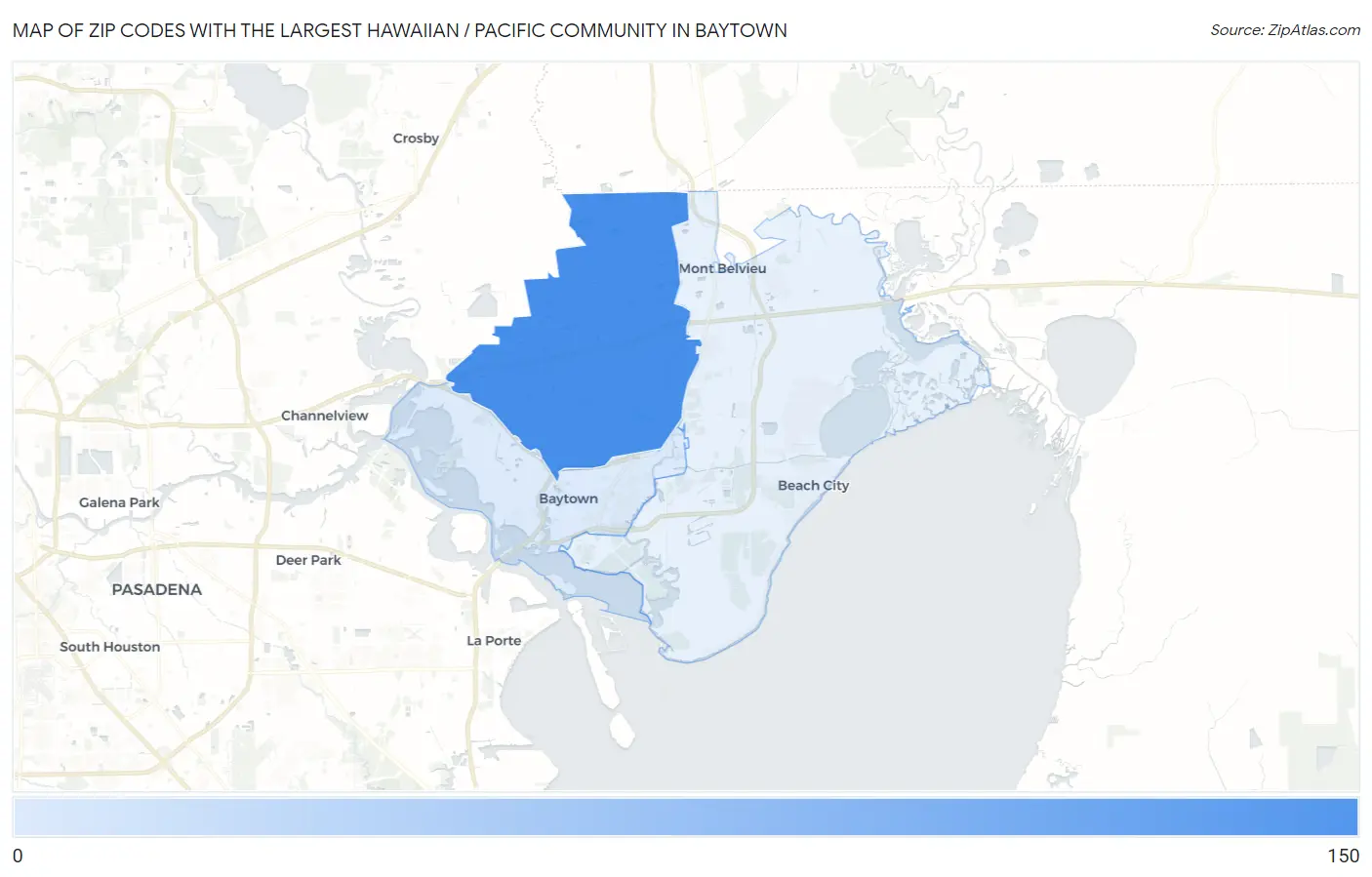 Zip Codes with the Largest Hawaiian / Pacific Community in Baytown Map