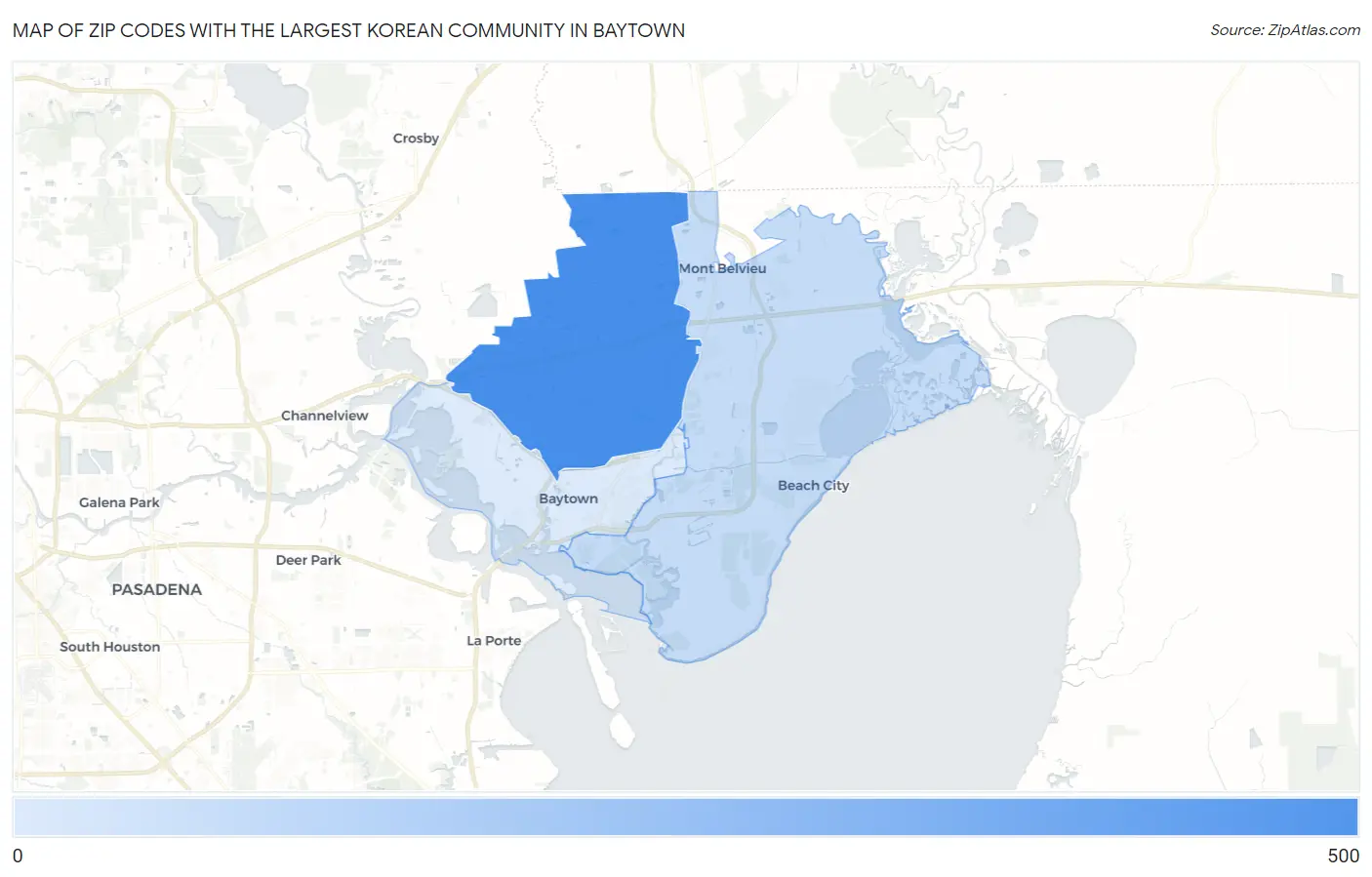Zip Codes with the Largest Korean Community in Baytown Map