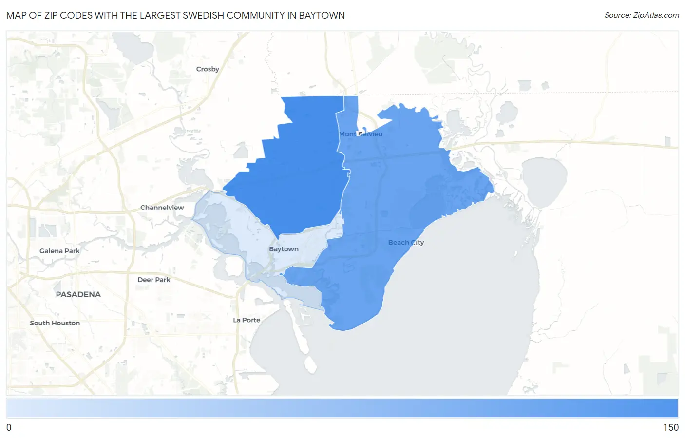 Zip Codes with the Largest Swedish Community in Baytown Map