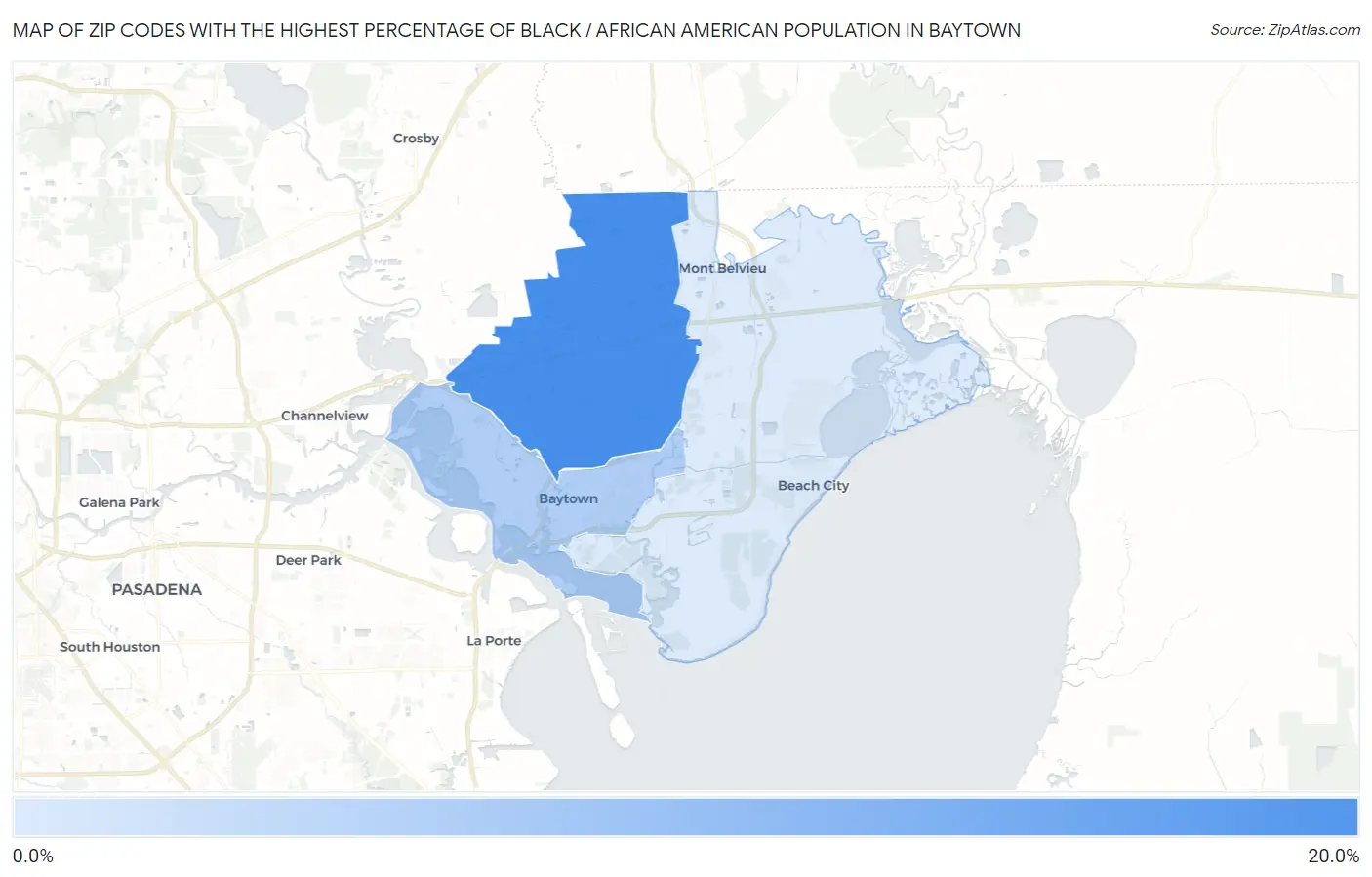 Zip Codes with the Highest Percentage of Black / African American Population in Baytown Map