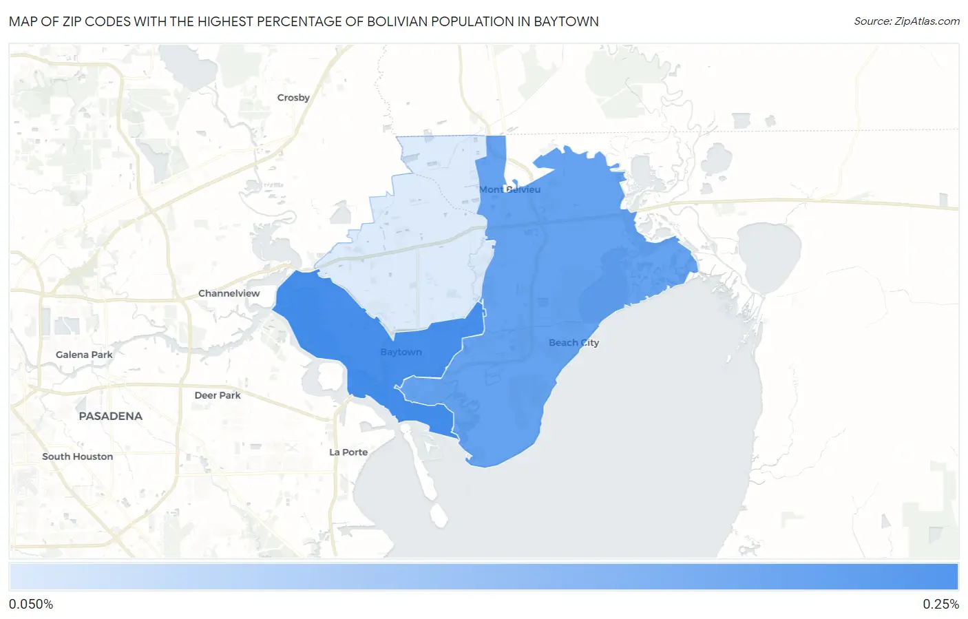 Zip Codes with the Highest Percentage of Bolivian Population in Baytown Map