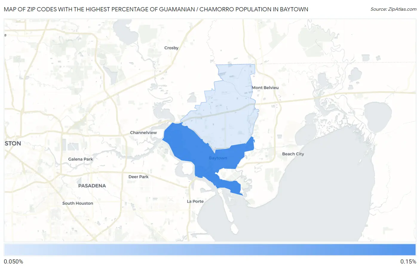 Zip Codes with the Highest Percentage of Guamanian / Chamorro Population in Baytown Map