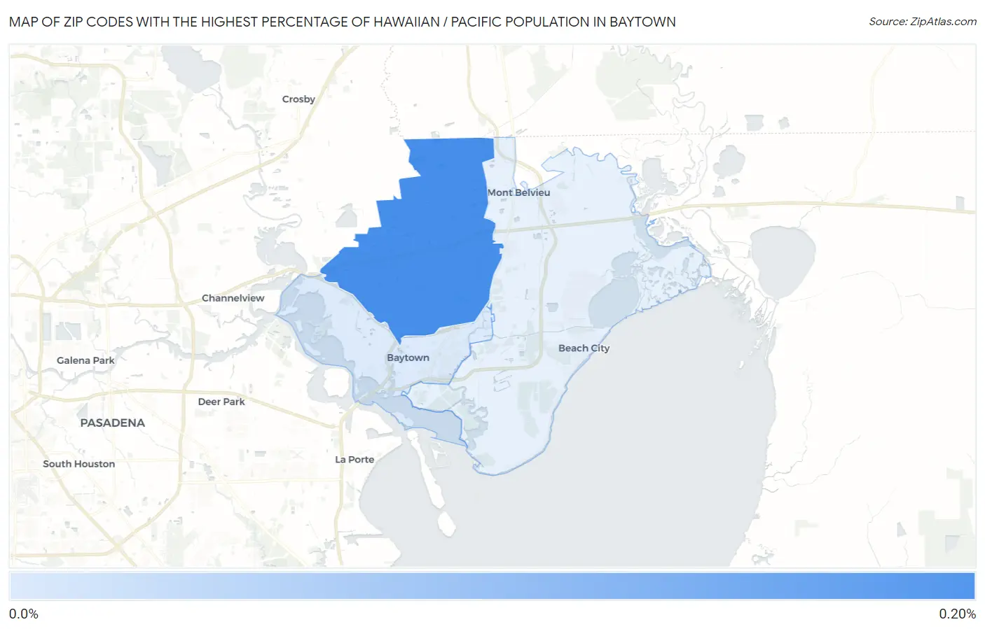 Zip Codes with the Highest Percentage of Hawaiian / Pacific Population in Baytown Map