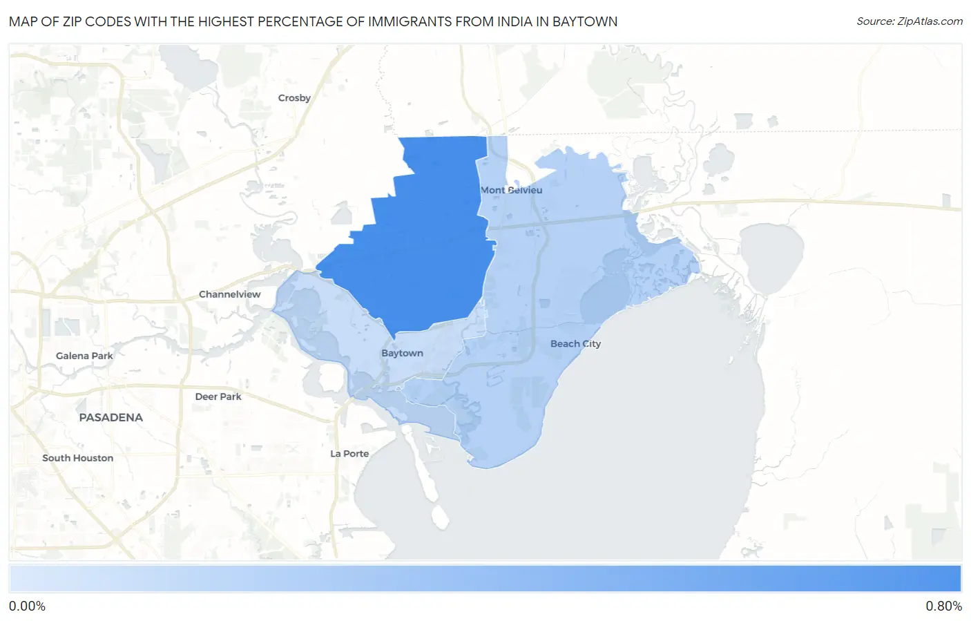 Zip Codes with the Highest Percentage of Immigrants from India in Baytown Map
