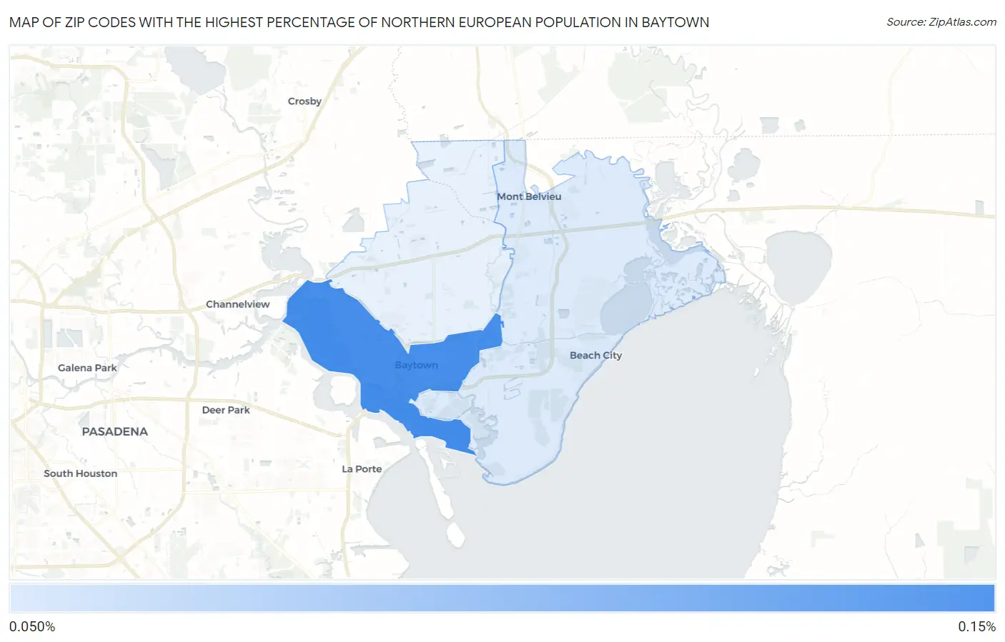 Zip Codes with the Highest Percentage of Northern European Population in Baytown Map