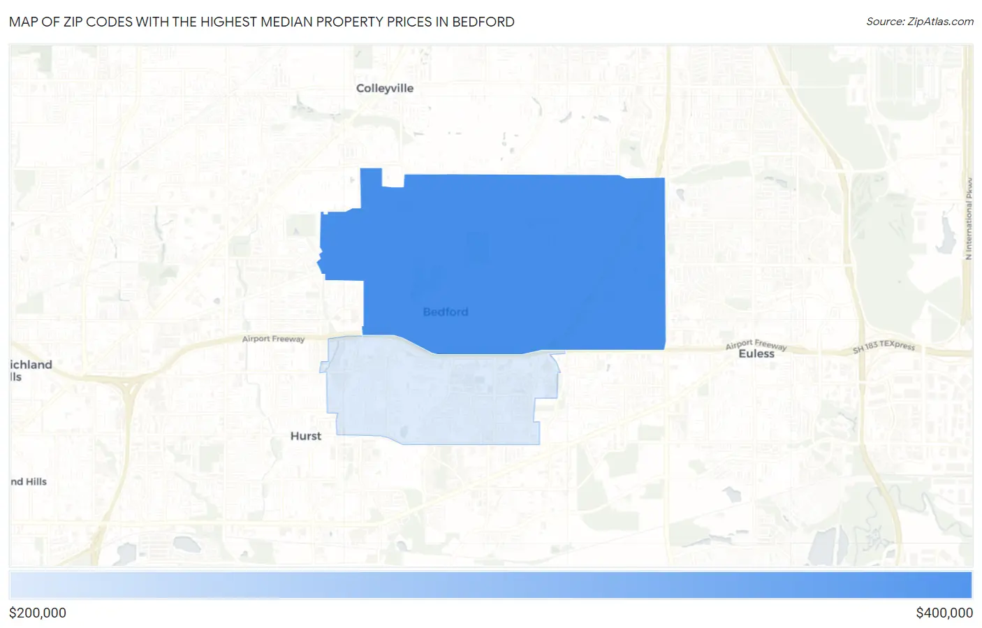 Zip Codes with the Highest Median Property Prices in Bedford Map