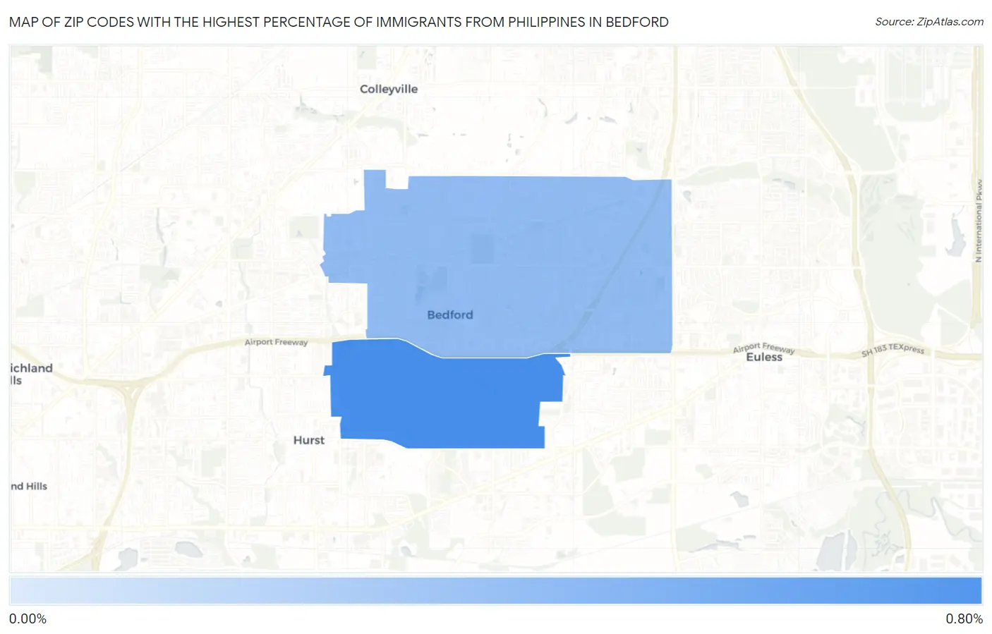 Zip Codes with the Highest Percentage of Immigrants from Philippines in Bedford Map