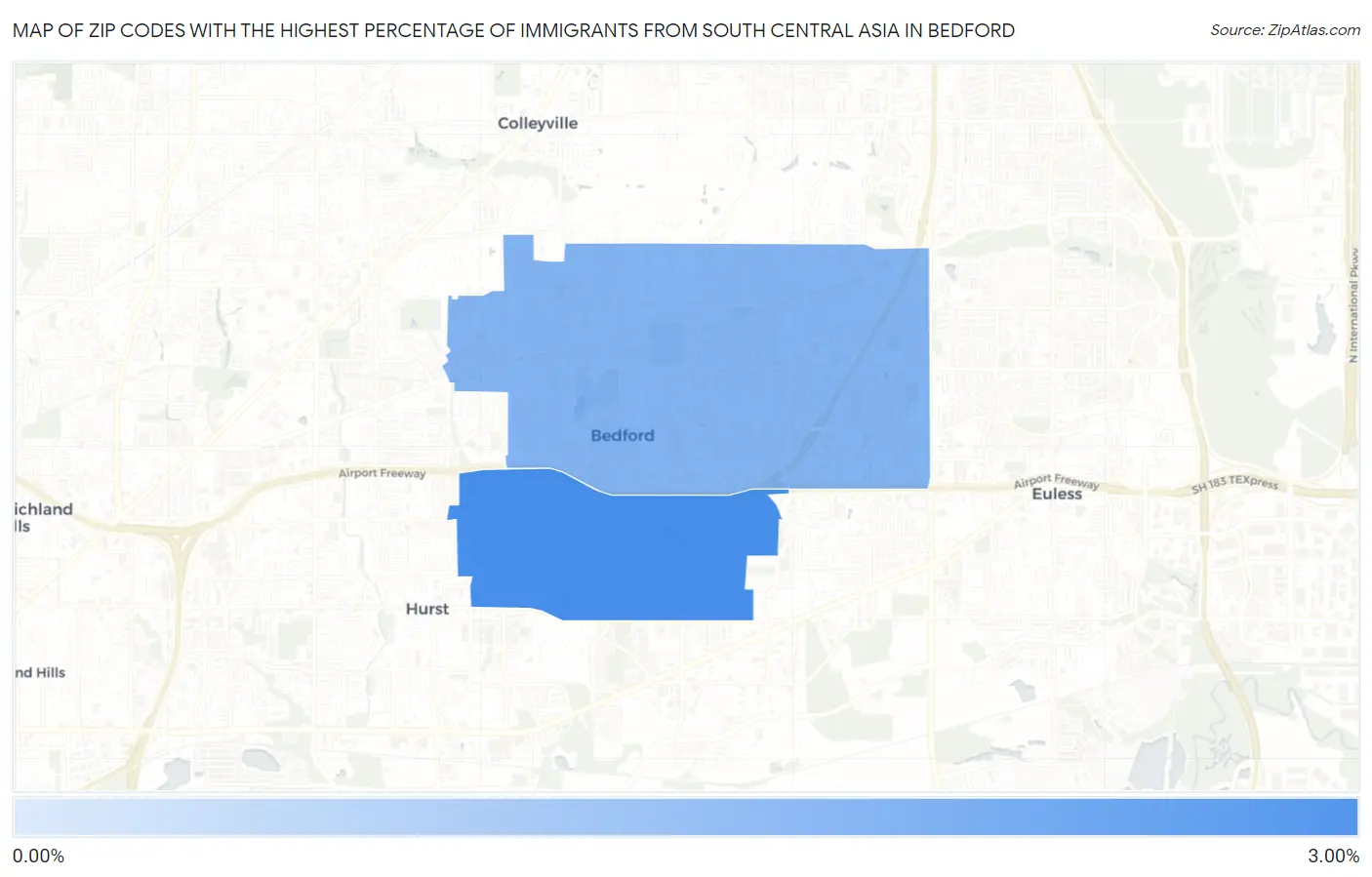 Zip Codes with the Highest Percentage of Immigrants from South Central Asia in Bedford Map